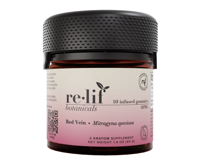 Relif Kratom Gummies - Red Vein - 40mg - Strawberry - Relif Botanicals